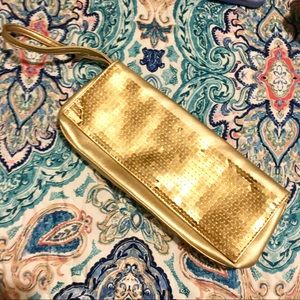 Gold sequin clutch